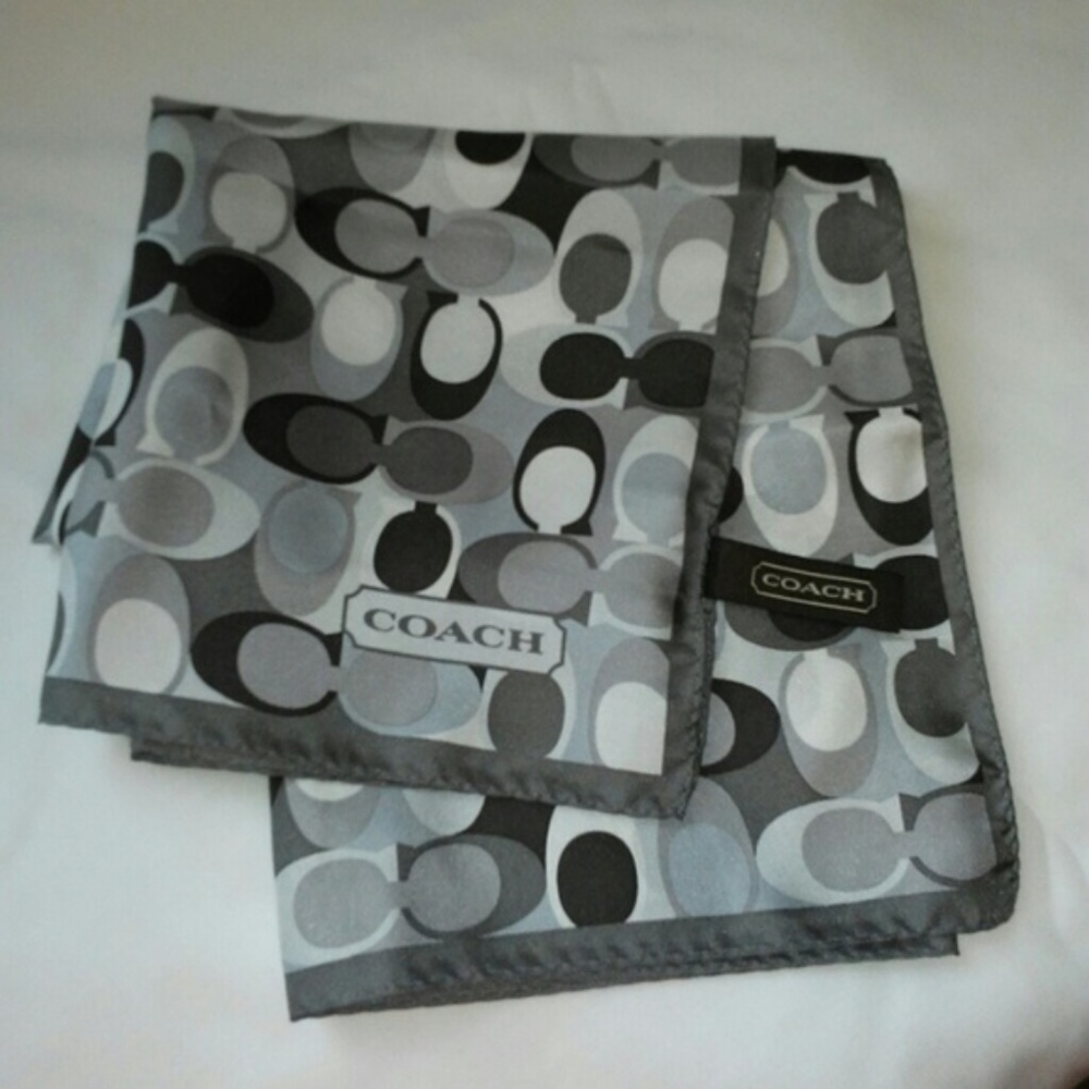 Coach Black and Gray Signature Silk Square Scarf